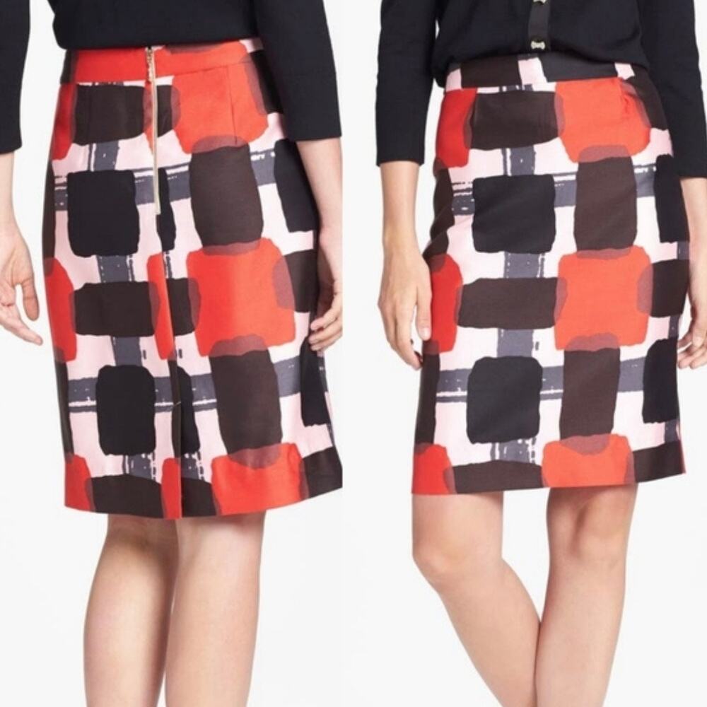 Kate Spade Abstract Checkered Pencil Skirt Silk Blend Size 6